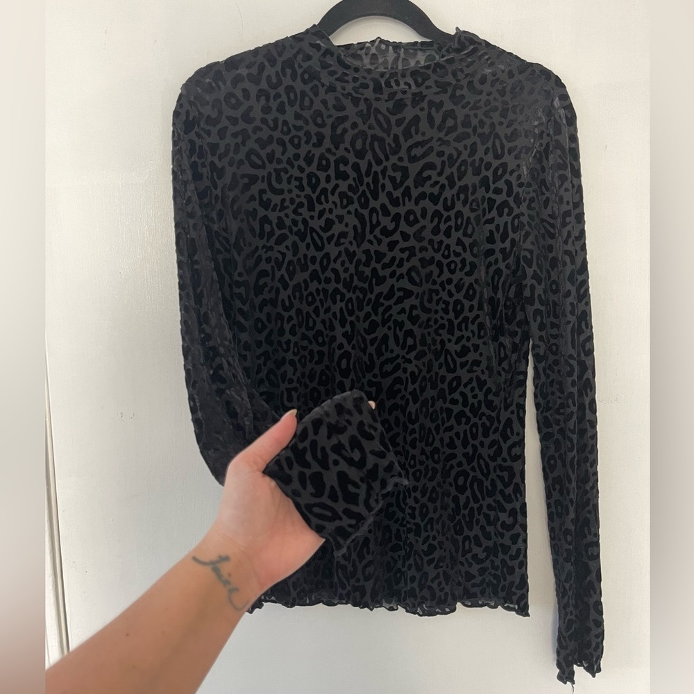 Black Sheer Leopard Print Top